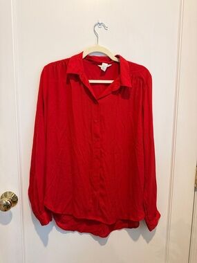 H&M Red Long-Sleeve Button-Down Blouse